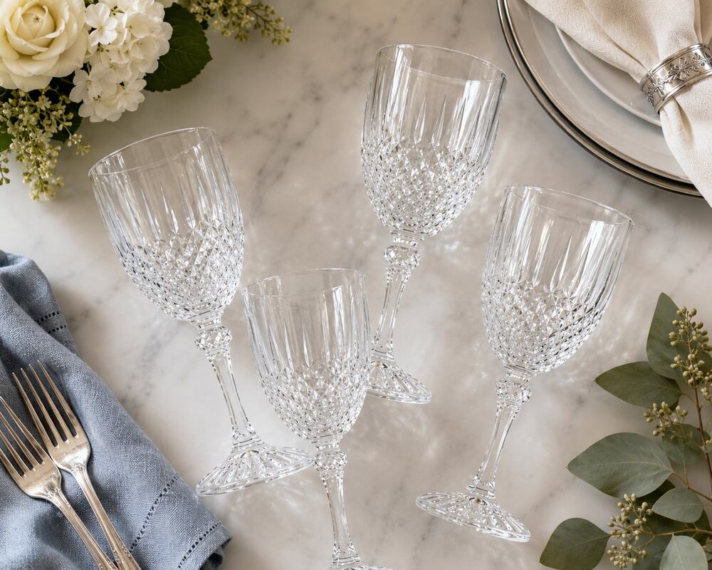 Cristal d'Arques Longchamp Crystal Water Goblets Set of 4 France